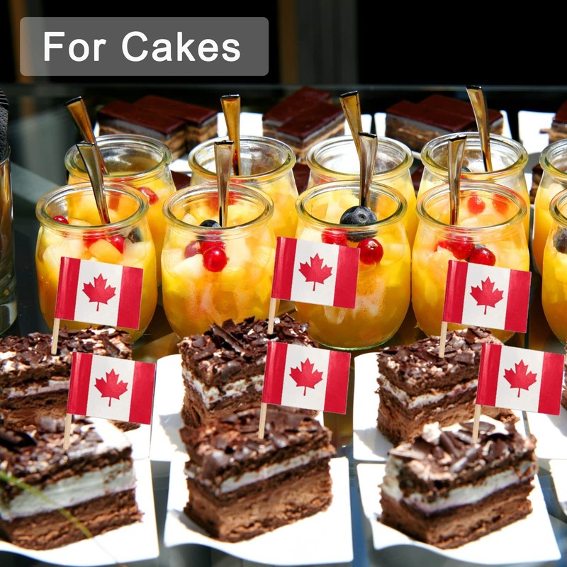 100 Pieces Canada Flag Toothpicks, Small Food Cupcake Topper for