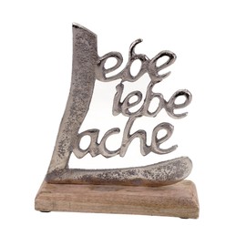 formano Lettering Lache Liebe Lebe Aluminium / Mango Wood Decorative Stand Table Decoration Home Decoration (18 cm)