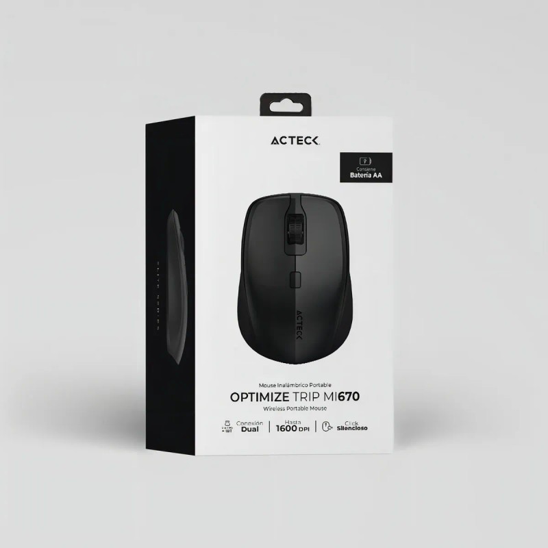 Mouse Inalámbrico Acteck MI670 Óptico 1600dpi USB 4 Botones Negro
