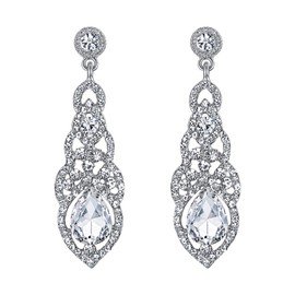 BriLove Stylish Charming Art Deco Crystal Teardrop Chandelier Dangle Earrings for Women Clear Silver Tone