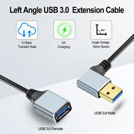 JSADZKJ 90 Degree USB-A 3.0 Short Cable,Left/Right Angle USB Male to Female Data Cable,USB 3.0 Extension Cable5Gbps Data Transmission & Chargingfor Laptops,Mouse,Flash Drive-11.8in (Left Angle)
