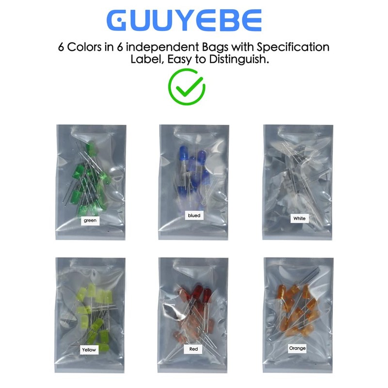 GuuYebe LEDs, Single LED Light 5mm LED Diode Lamp DIY