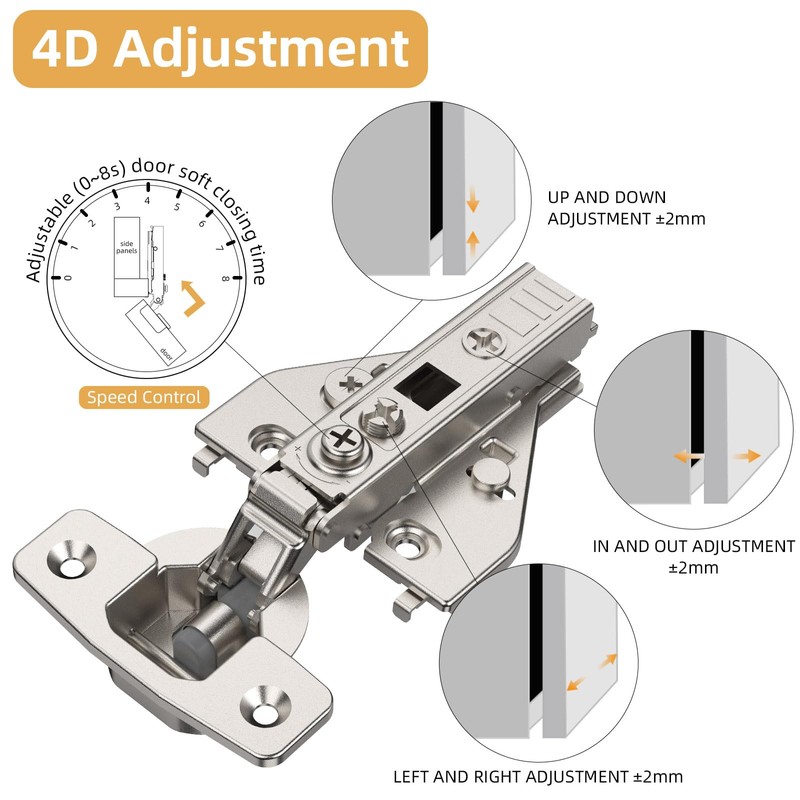 Furniware 10 Pack Full Overlay Soft Close Cabinet Hinges, Speed
