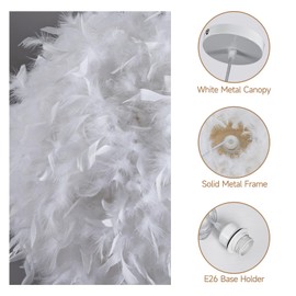 ZYLEISENBAO Modern Feather Chandelier White Feather Pendant Light 19.7 in Fairy Dining Room Lights Creative Kitchen Island Hanging Lamp Romantic Atmospher for Living Room Bedroom Entryway Hotel Porch