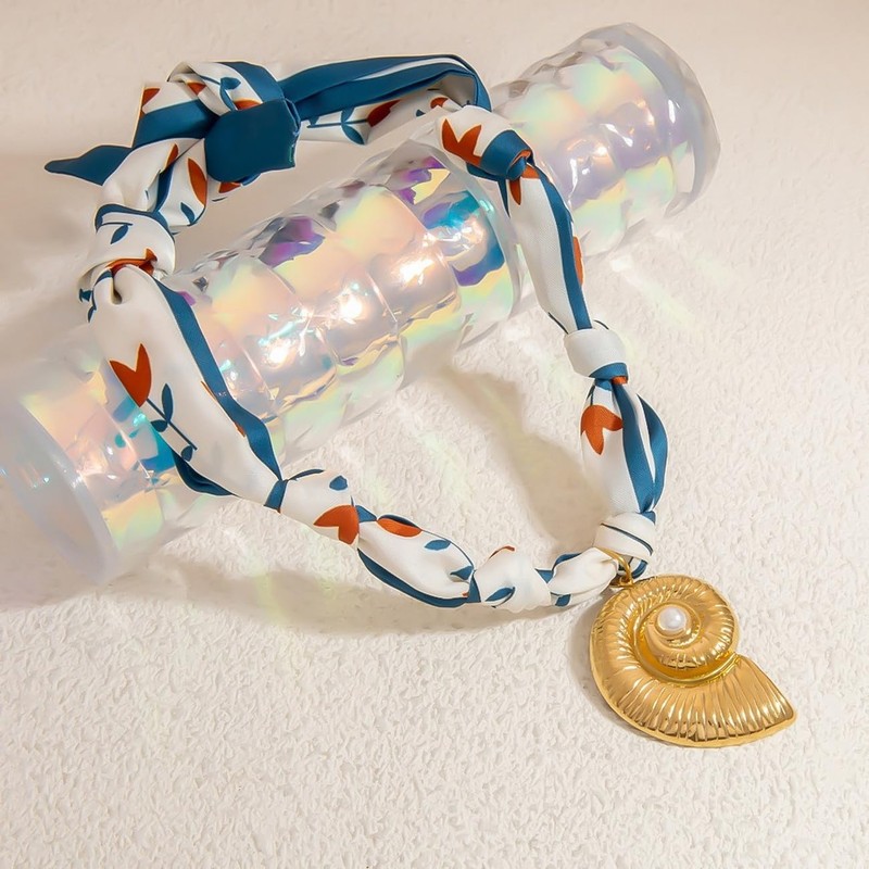 Vanesseva Scarf Necklace with Shell Charm - Bandana Choker for