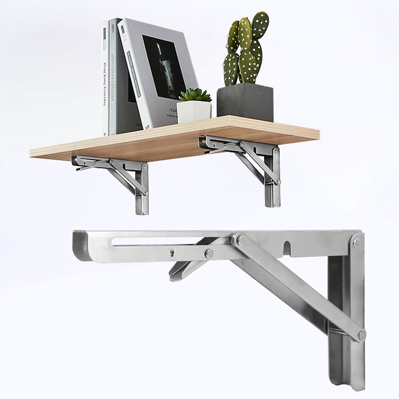 2Pcs Stainless Steel Triangular Folding Bracket Wall Shelf Support Heavy