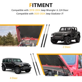 RERPRO Hood Struts Lift Support Assist Kit Compatible with 2018-2024 2025 Jeep Wrangler JL Gladiator JT Accessories Front Hood Quick Gas Charged Shocks Springs Prop Rod Replacements, 1 Pair Black
