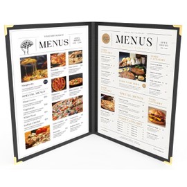 Generic 10 Pack Menu Covers 8.5" x 11" Letter Size 2-Page 2 Pockets 4 Views Double Panels Metal Corner Clear View Water Proof Restaurant Bar Caf Drink Wine Baking Kids DIY (Black-Gold)