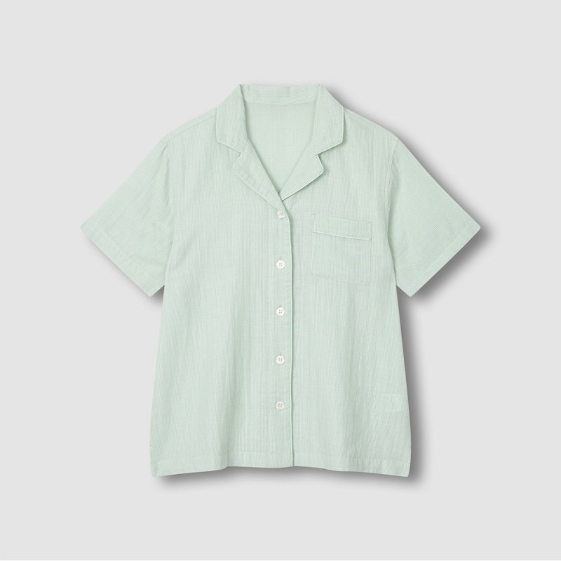 JAJU [JAJU] Women's Summer Double Cotton 3/4 Pajama Set_Light Mint