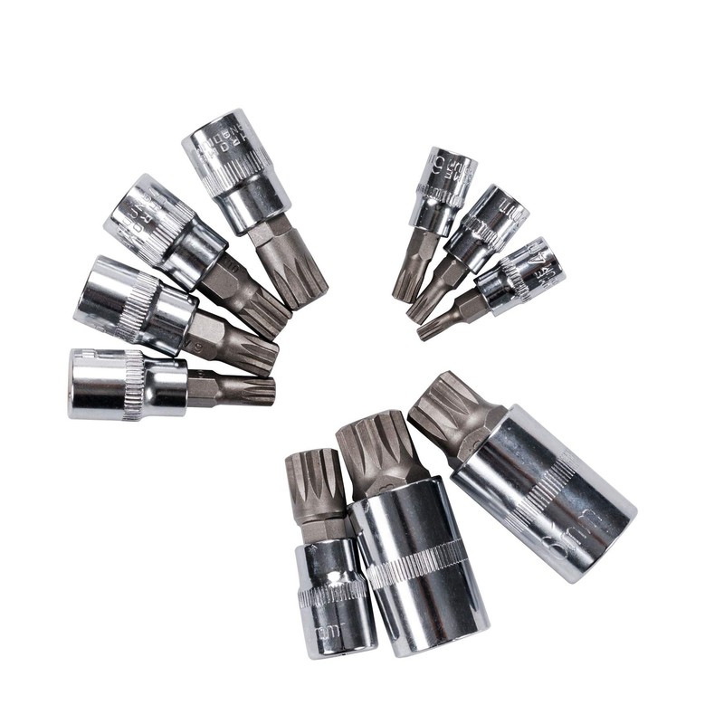 Spline Socket Bit Set 10pcs Square Triple Silver M4 -