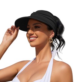 Womens Sun Visor Hat Wide Brim Summer Sun Hats UPF 50+ UV Protection Beach Hats Foldable Golf Visor for Women Black