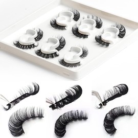 3d Fluffy Russian Strip Lashes, D Curl Lash Strips, Natural False Lashes Mink, Fluffy Eyelashes Mink, Natural Wispies Mink Eyelashes, Wispy Fake Lashes, Faux Mink Eyelashes Natural Look(6 Pairs)