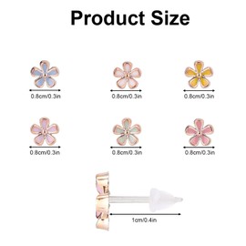 Mikovivi 6 Pairs Plastic Flower Earrings, 0.3 Inch Diameter Colorful Plum Blossom Earrings with Transparent Ear Plug Cute Jewelry Gift for Women Kids