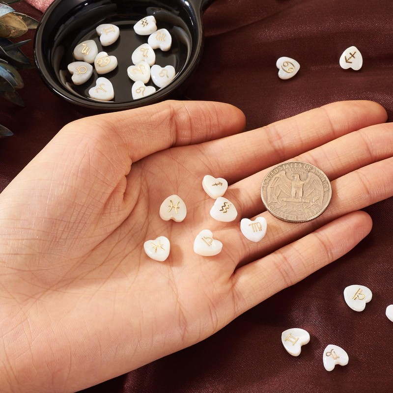 PandaHall 24 Pieces 12 Constellations Shell Beads Heart Natural Shell