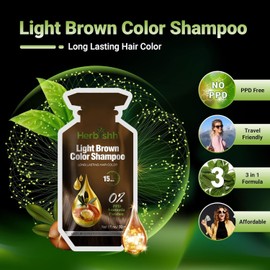 Herbishh Light Brown Hair Color Shampoo + Hair Oil for Dry Damaged Hair | Natural Gray Coverage Shampoo 3-in-1 | PPD-Free Herbal Hair Dye | Argan Flower Oil for Hair Growth & Fragrance | Combo Pack
