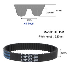 uxcell HTD5M-320 Rubber Timing Belt 64 Teeth Closed Loop Pulley Timing Belt 15mm Width, 320mm Pitch Length Synchronous Belt