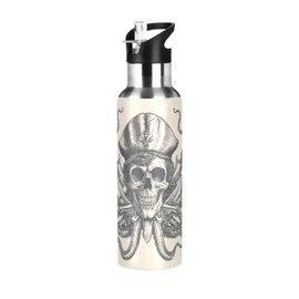 xigua 22 OZ Octopus Pirate Water Bottle with Straw, Sports Water Bottle BPA Free Stainless Steel Water Jugs for Gym, Kitchen, Working, Outdoor