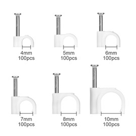 URAQT Cable Clamp, Nail Clamps, Pack of 600 Round Express Clamps, Nail Brackets, Cable Holder with Inserted Cable Clamps 4 mm, 5 mm, 6 mm, 7 mm, 8 mm, 10 mm Socket Strip, Wall Mounting