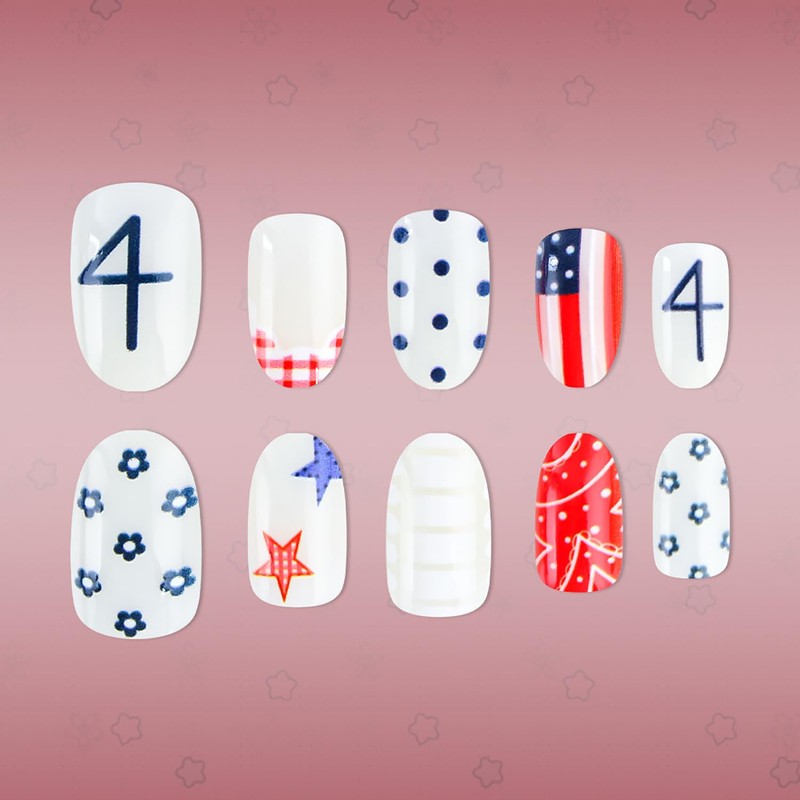 4th Of July Press On Nails Short Almond Fake Nail