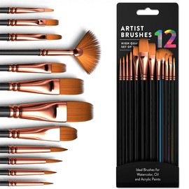 AnnuoYi Paint Brushes Set，Oil Paint Brushes，Watercolor Brush Set，Suitable for Acrylic Painting/Oil/Watercolor/Art Painting/Face Painting/Detailing/Model Craft Art Painting (12 Pcs)