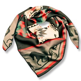 Helder Creek Co Wild Rag Silk Scarf 36'', Western Cowboy Bandana Square Silky Wild Rags,Black Grey Aztec Horses Tibal for Men & Women