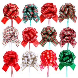 YONEEKSS 12PCS Christmas Pull Bows, Flower Gift Wrapping Pull Bows with Ribbon Wrapping Accessory for Gift Wrapping, Christmas Decoration, Hampers, Christmas Wreaths, Bouquets, Car Decoration