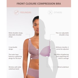 FeelinGirl Compression Bra Post Surgery Mastectomy Bra Front Closure Surgical Bra Breast Augmentation Post Op Purple