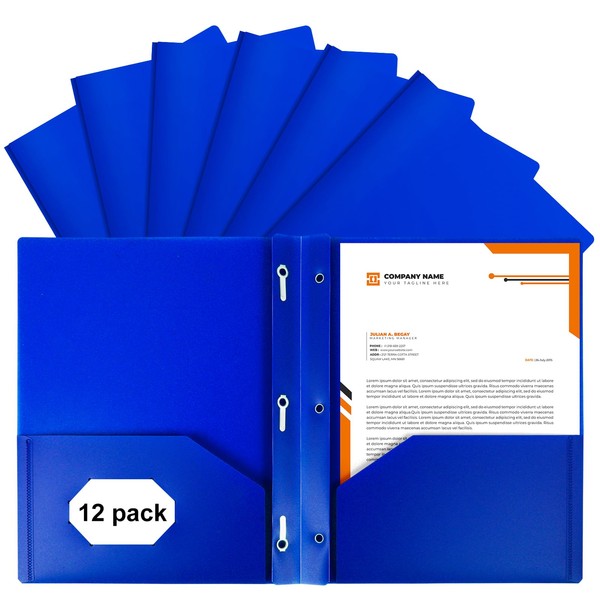 MSSISZD 2-Pocket Folders with 3 Prongs,12-Pack Plastic Folders with Pockets