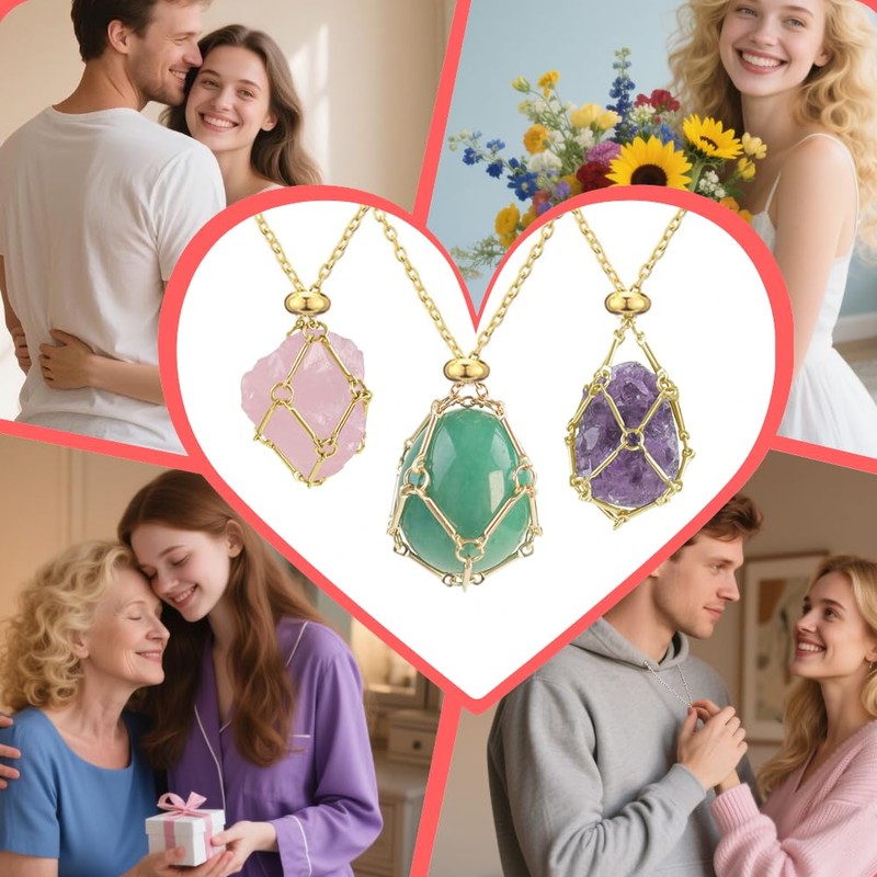 Anjiucc Crystal Holder Necklace - Stainless Steel Cage for Stone,