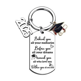 Graduation Gifts for Her Him 2025, Graduation Keychain 2025, Class of 2025 High School Gift for Her Him Inspirational Keychain Senior Student Gifts (Behind You, Silver)