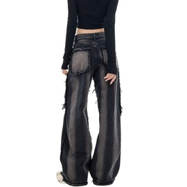 Chmnigma Y2k Baggy Jeans for Women Men Low Rise Straight Leg Denim Pants Vintage Grunge Goth Clothes（Black-S）
