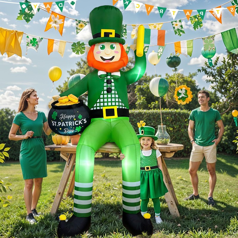 OurWarm 8FT St. Patrick's Day Inflatable Decorations Outdoor, Sitting Leprechaun