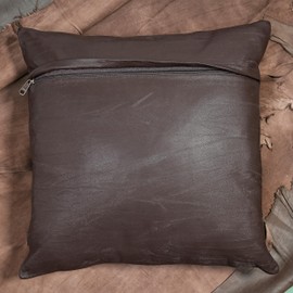 KUIRMODA Lambskin Leather Pillow Cover - Decorative Sofa Cushion Case - Throw Covers for Living Room & Bedroom, 18x18 Inches - Rover Brown Plain Pack of 2