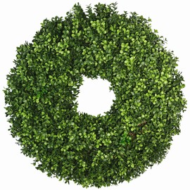 Artificial Boxwood Wreath for Front Door – Preserved Green Wreath for Spring, Fall, Christmas & Holiday Decor – UV-Resistant for Indoor & Outdoor Use (1, 24")