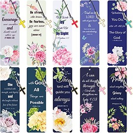 20 Pieces Bible Verses Inspirational Scripture Bookmark Motivational Positive Page Marker with Cross Pendants for Church Supplies, Schools and Ministries (Flower Style)