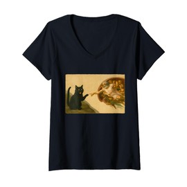Womens Funny Black Cat Reaching Paw Art Meme Gift V-Neck T-Shirt