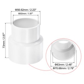 PATIKIL PVC Reducer Pipe Fitting 63mm to 50mm ID, 2 Pack Straight Coupling Adapter Connector, White