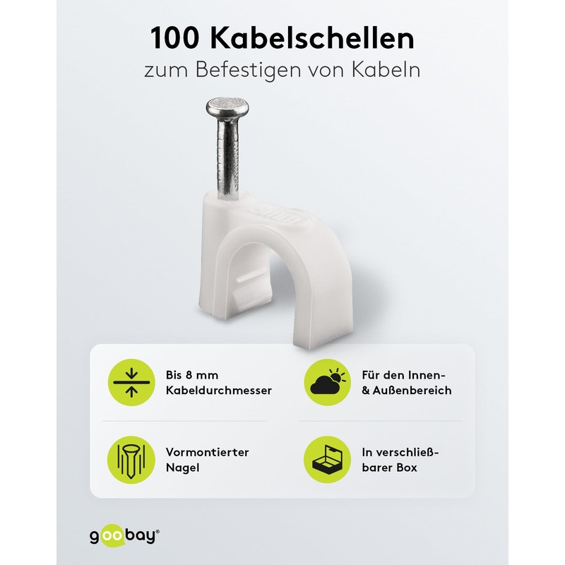 Goobay 17080 Cable clip white - max. cable diameter: 8.0