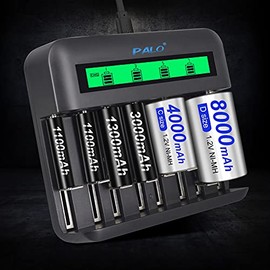 Pilas Recargables D con Cargador Pack de 4, Cargador USB de Alta Velocidad para Pilas Recargables AA AAA C D