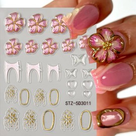 Flower Nail Stickers Summer Nail Decals 2PCS 5D Embossed Self-Adhesive Jelly Flower Sticker for Nails Butterfly Floral Nail Art Supplies French Manicure Flowers Stickers for Women Nail Art Decorations