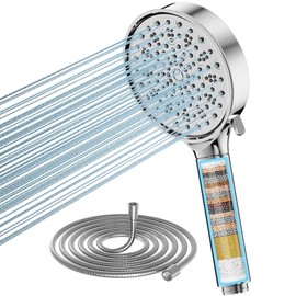Cobbe Shower Head with Filter, High Pressure Hand Shower with Hose, 6 Jet Types, Shower Head Water-Saving with Filtration in 20 Layers, Shower Head for Hard Water, Residual Chlorine, Bacteria, Heavy