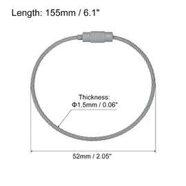 uxcell 12Pack Cable Key Rings, 6-inch(155mm) Wire Keychain Twist Loops for Lanyards, Keychains, Luggage Tags, Grey