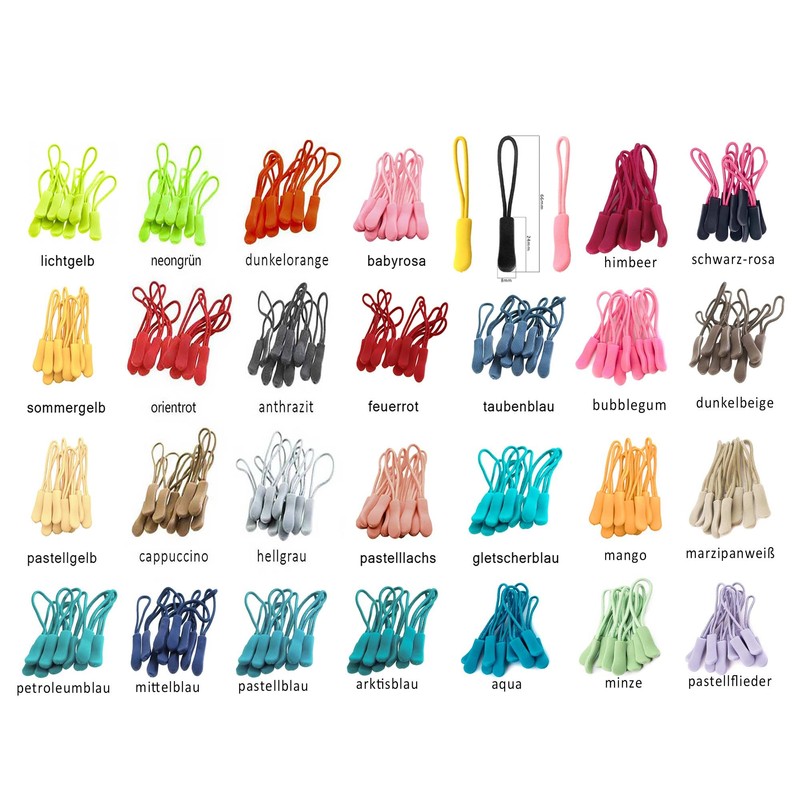 10 Zip Loops, 70 Colours, Zip Pendant, Zip Extension, Pull