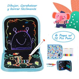 Tabla de Dibujo Portátil para Niños, Juguetes de Almohadilla de Dibujo de Aprendizaje Temprano Borrables a Doble Cara, fantástico juguetes Navidad y año Nuevo regalo, 12 Bolígrafos Borrables de Color