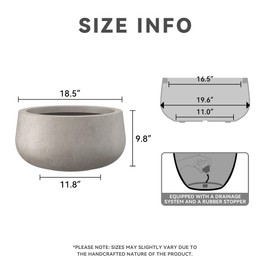 Kante 19.6" Dia Round Concrete Planter, Cement Plant Pots with Drainage Hole and Rubber Plug for Outdoor Indoor Garden Home, Modern Curvaceous Design, Weathered Concrete