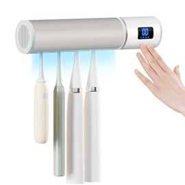 Wall Mounted Toothbrush Holder, Electric Tooth Brush Holders Single Person Cleaner for Bathroom, with Auto Inductive Open/Close Cover, Clean, Dry for Home, Travel (4 Slots)