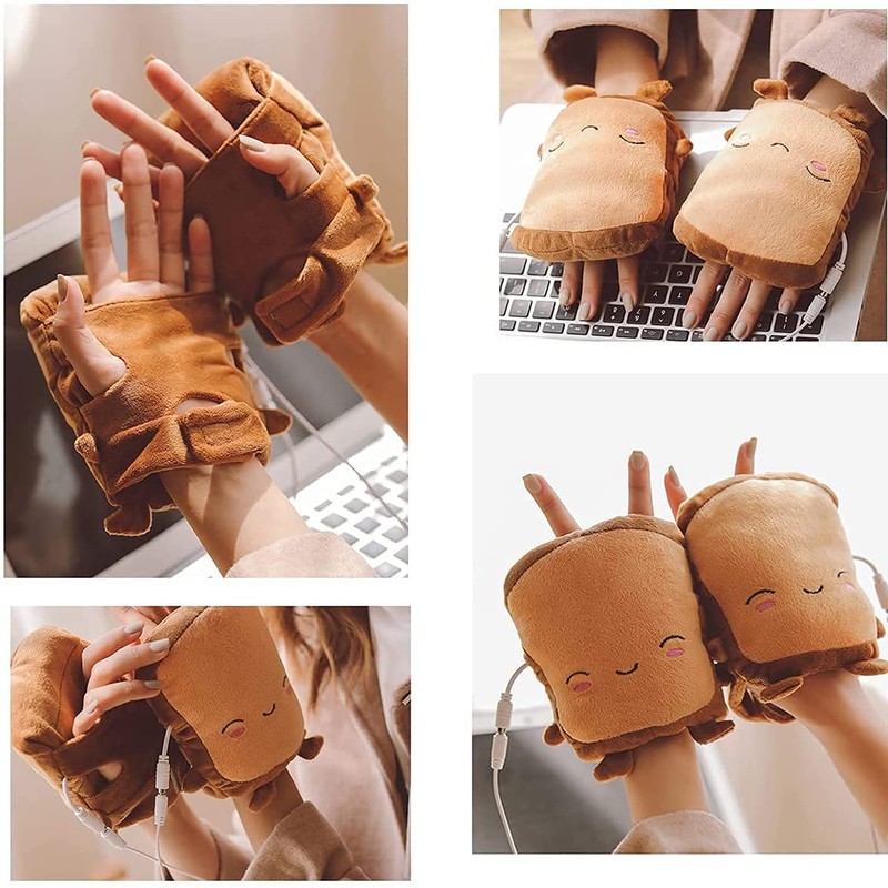1 Pair USB Heated Gloves Winter Hand Warmers, Cute Soft