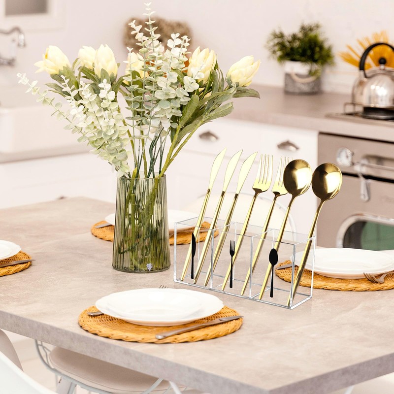 Hxezoc Clear Acrylic Cutlery Storage Organizer, Transparent Silverware Caddy 3