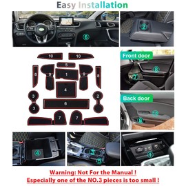 GAFAT Ki-a Ceed SW GT Proceed GT/XCeed GT 2018-2024 2025 Non-Slip Mats, Centre Console Armrest Rubber Mats, Compatible with Kia Ceed XCeed Accessories (Red)