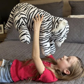 MaoGoLan 32 inch Tiger Stuffed Animal Giant White Tiger Plush Big Stuffed Tiger Snow Leopard Lion for Kids Girls Boys Safari-Themed Baby Shower Party Decorations